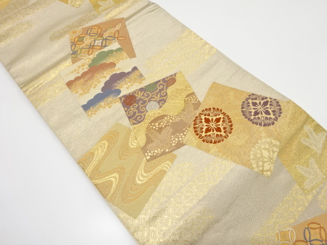 慶長色紙文織り出し　袋帯